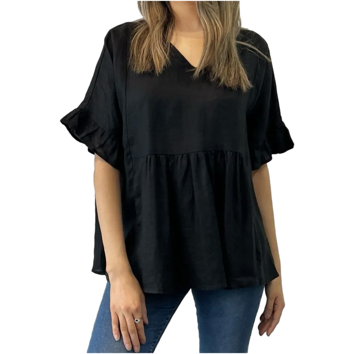 Black Linen Top Loose Fit with frill
