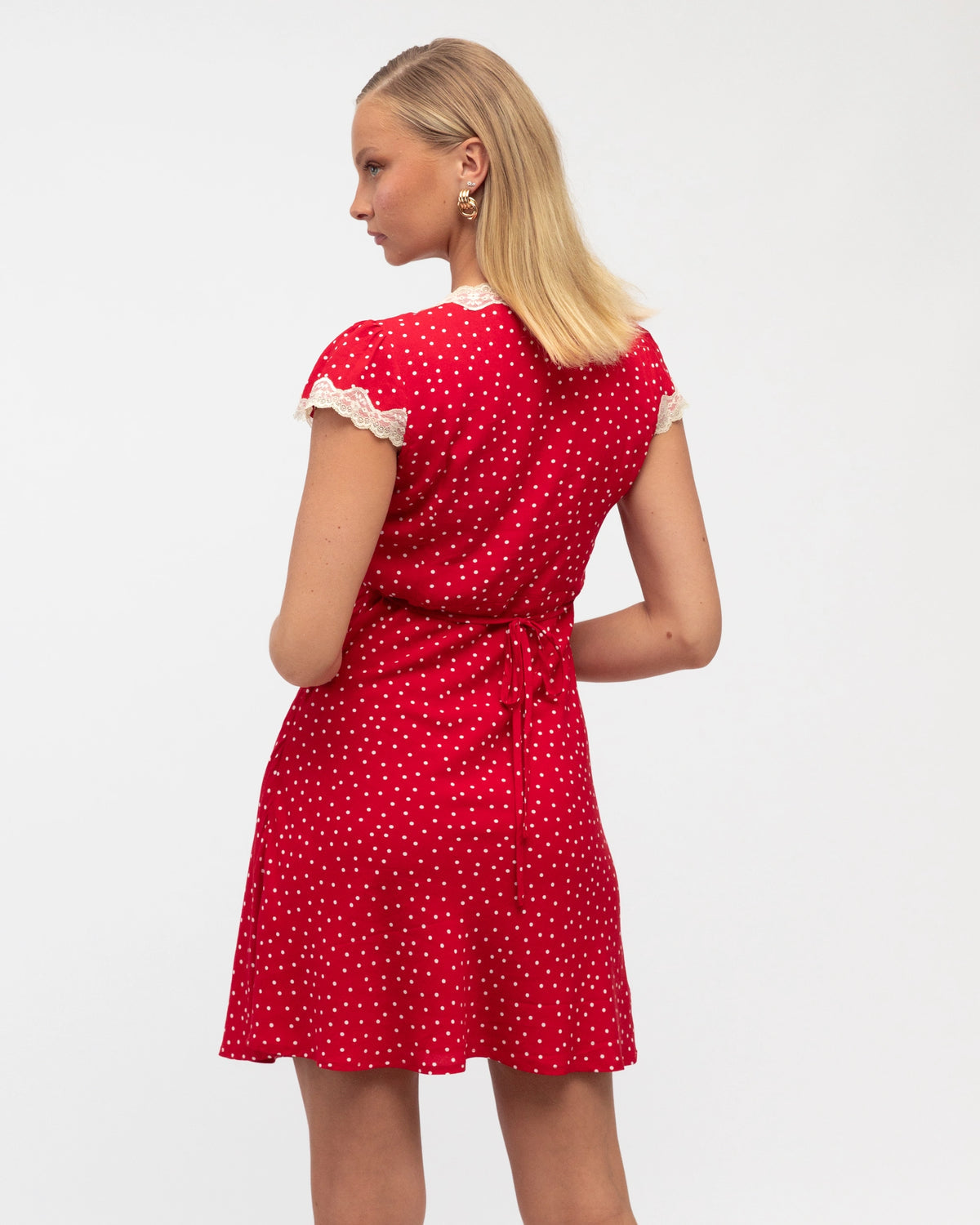 Sia Lace Trim Mini Dress Red White/Cream Trim