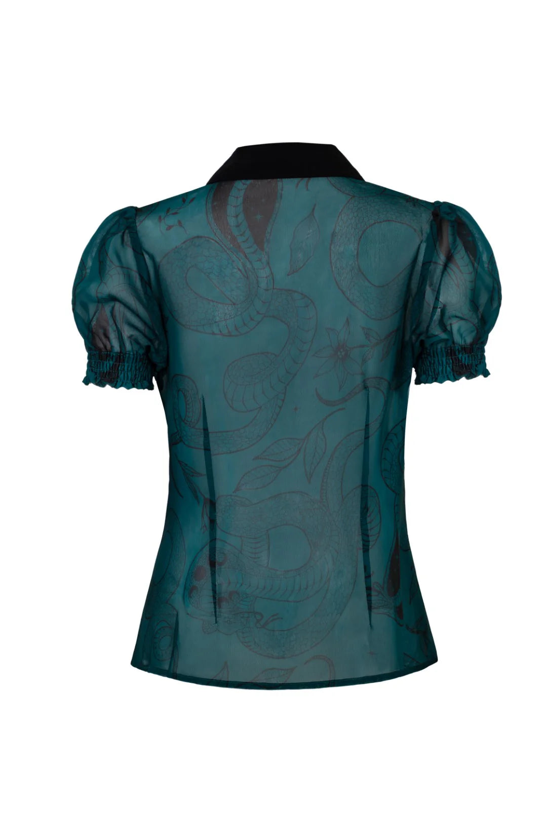 Teal blouse with puff sleeves on a white background